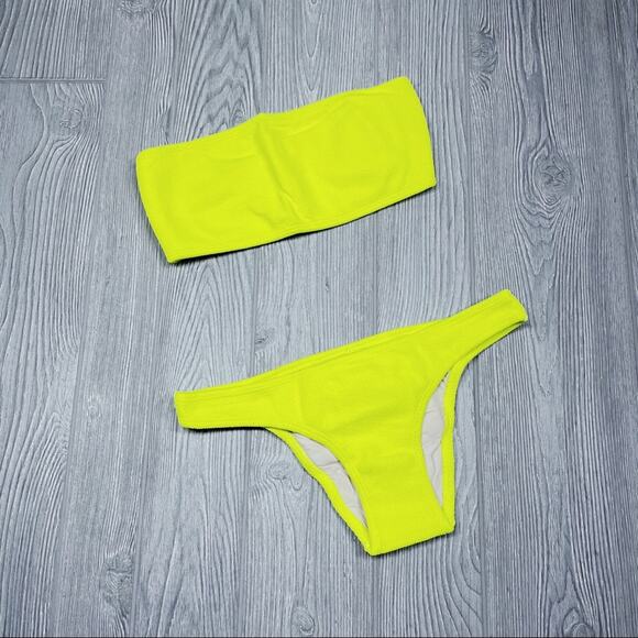 💗 3/$10 💗  NEW PQ Swim cheeky bandeau bikini neon yellow green medium - Picture 3 of 8